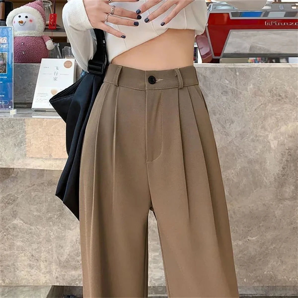 Fashion High Waist Wide Leg Pants Women Spring Fall Baggy Black Trouser Office Ladies Full Length Straight Suit Pant Outwear New - MyEmpired