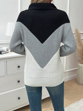Color blocked shoulder zipper half breasted sweater - MyEmpired