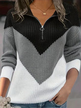 Color blocked shoulder zipper half breasted sweater - MyEmpired