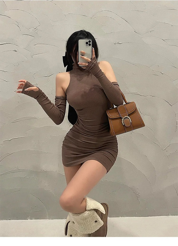 Sexy Slim Fit Chic Dress Summer Fashion Solid Color High Neck Women Sleeveless Mini Dresses Casual Evening Party Club Vestidos - MyEmpired