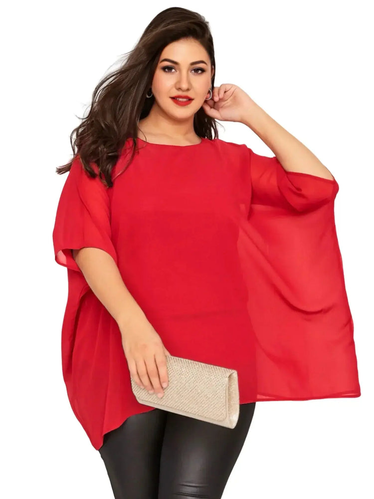 Womens Plus Size Elegant Summer Blouse Batwing Sleeve Oversized Chiffon Blouse Scoop Neck Large Size Casual Tunic Top Shirt 6XL - MyEmpired