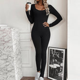 European and American slim fit sexy chest waist lace up boat collar long sleeved pants with small pit stripes jumpsuit - MyEmpired