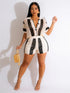 JRRY Sexy Women Knitted Set Two Pieces Sets Turn Down Collar Short Sleeves Top Pants Cover Ups Hollow Out Beach Pants Set - MyEmpired