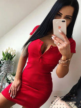 Summer Dress 2020 Fall Women Sexy Casual Knit Sheath Mini Dresses Ladies Solid V Neck Chest Button Short Sleeve Bodycon Dress - MyEmpired