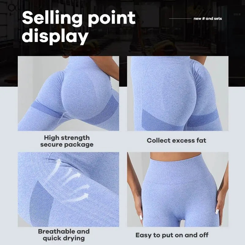 Yoga Basic 2pcs Seamless High Stretch Yoga Set Tracksuit Gym Set Crisscross Back Cami Hip-hugging Tummy Control Leggings - MyEmpired