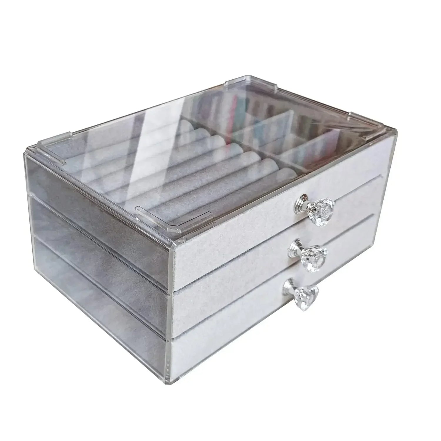 Acrylic Velvet Jewelry Organizer with 3 Drawers - MyEmpired