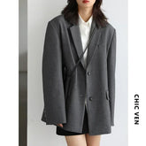 CHICVEN Women Office Lady Blazer Cuff Embroidery Wide Shoulder Twill Suit Women&