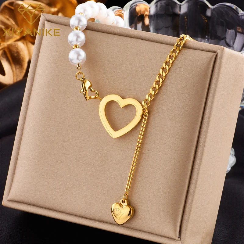 XIYANIKE 316L Stainless Steel Gold Color Love Heart Necklaces For Women Chokers 2021Trend Fashion Festival Party Gift Jewelry - MyEmpired