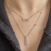 Luxury Silver-color AAA Zircon Choker Two-Layers Necklace Simple Shiny Pendants For Women Fine Jewelry - MyEmpired