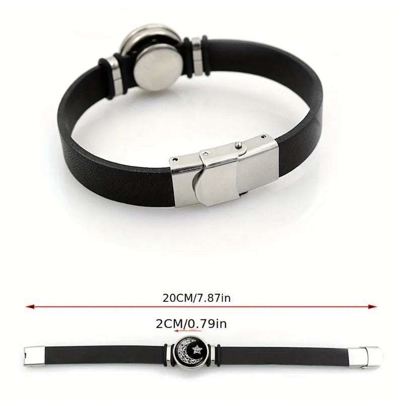2-Piece Luminous Sun Moon Faux Leather Strap Bracelet Retro Minimalist Unisex