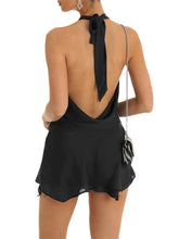 CHRONSTYLE Women Sexy Slim Fit Low Cut Mini Dress Y2K Backless Halter Deep V Neck Mesh Short Dress Elegant Evening Vestidos 2023 - MyEmpired