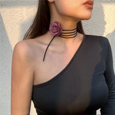 Romantic Gothic Big Rose Flower Clavicle Chain Necklace for Women Ladies Korean Fashion Adjustable Rope Choker Y2K Accessories - MyEmpired