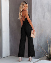 Elegant Lace V Neck Sleeveless Open Back Jumpsuit Spaghetti Strap High Waisted Long Wide Leg Pants Jumpsuit Women Sexy Overalls - MyEmpired