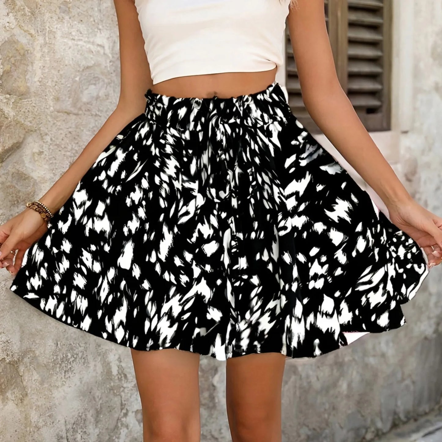 Women's Bohemian shorts high waist drawstring loose shorts lightweight comfortable beach shorts print wide leg short pants