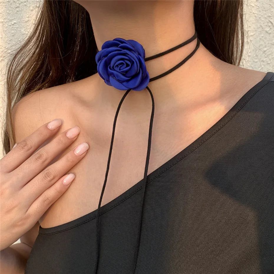Romantic Gothic Big Rose Flower Clavicle Chain Necklace for Women Ladies Korean Fashion Adjustable Rope Choker Y2K Accessories - MyEmpired