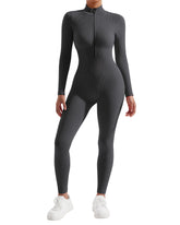 Bodycon Slim Jumpsuit For Women‘s Clothing Zipper Casual Brown Fitness Rompers Autumn 2024 Playsuit Activity Streetwear Overall - MyEmpired