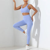 Yoga Basic 2pcs Seamless High Stretch Yoga Set Tracksuit Gym Set Crisscross Back Cami Hip-hugging Tummy Control Leggings - MyEmpired
