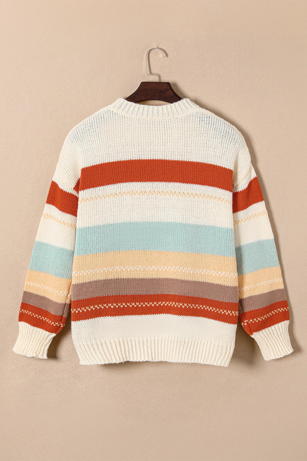 Crew Neck Drop-shoulder Striped Color Block Sweater - MyEmpired