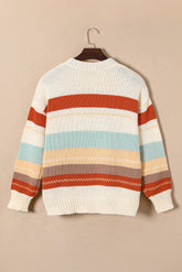 Crew Neck Drop-shoulder Striped Color Block Sweater - MyEmpired