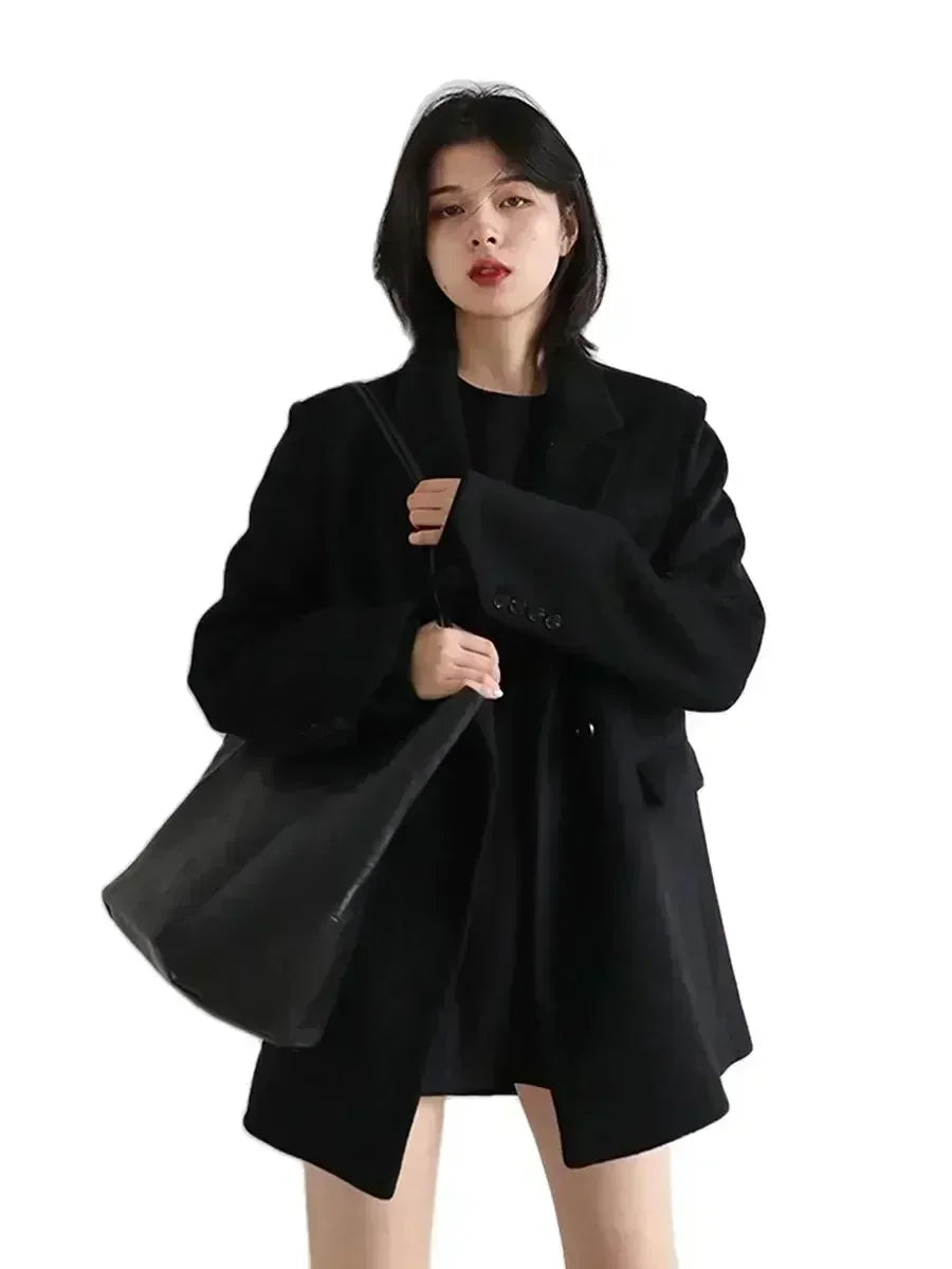 CHIC VEN Autumn Winter Korean Women Woolen Blazer Cotton Lining Thick Warm Jacket Solid Color Coat Female Woman Office Lady Tops - MyEmpired