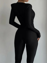 Mozision Deep V Neck Long Sleeve Skinny Jumpsuits Women Rompers Elegant Black High Waist Ruched Slim Sexy Jumpsuit Outfits - MyEmpired