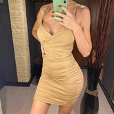V Neck Sling Dress Short - MyEmpired