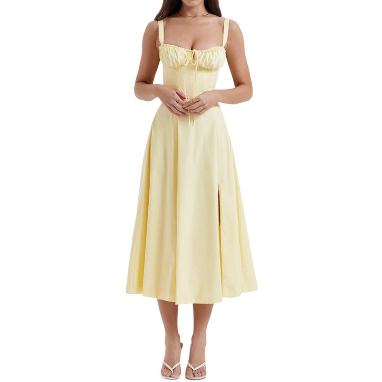 Women y2k Square Neck Lace Trim Boho Long Maxi Dress Floral Sleeveless Low Cut Split Side Bodycon Corset Sundress Streetwear - MyEmpired