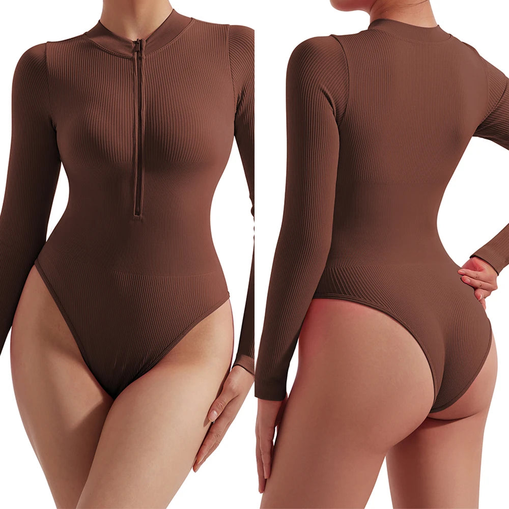 Bodycon Slim Jumpsuit For Women‘s Clothing Zipper Casual Brown Fitness Rompers Autumn 2024 Playsuit Activity Streetwear Overall - MyEmpired