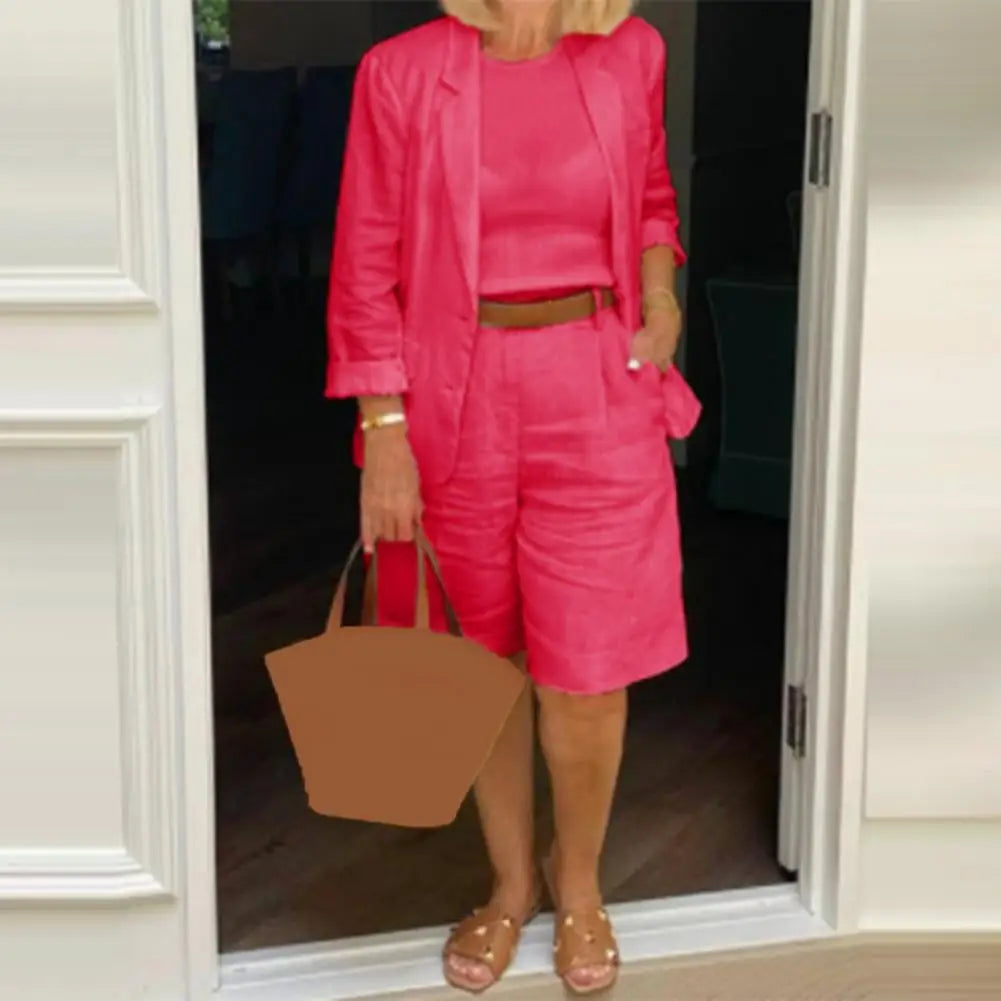 Cotton Linen Temperament Blazer Shorts Women&