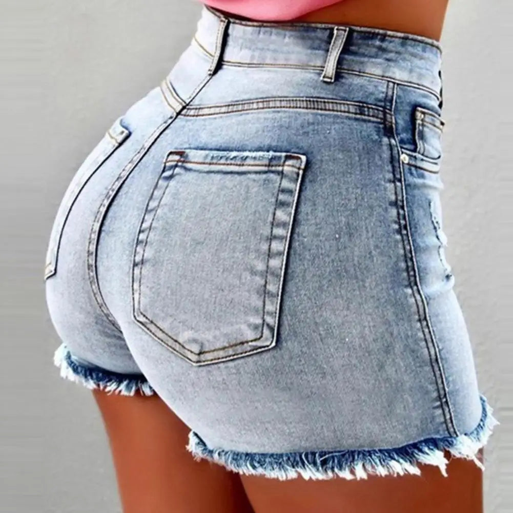 Summer Women Slim Shorts Trousers Fashion Ladies Jeans Broken Denim Shorts Ripped Jeans High Waisted Hotpant Slim Fit - MyEmpired