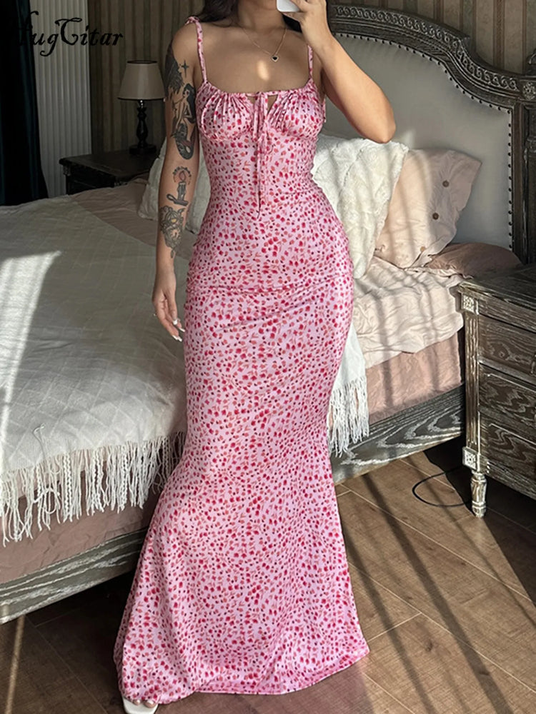 Hugcitar Women Elegant Floral Beach Vacation Bodycon Streetwear Long Dress 2023 Summer Clothes Wholesale Items For Business - MyEmpired