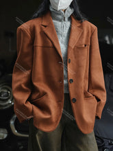 Winter Curved Pocket Oversized Blazer Suede Jacket Brown Green Loose Straight Coat For Women - MyEmpired