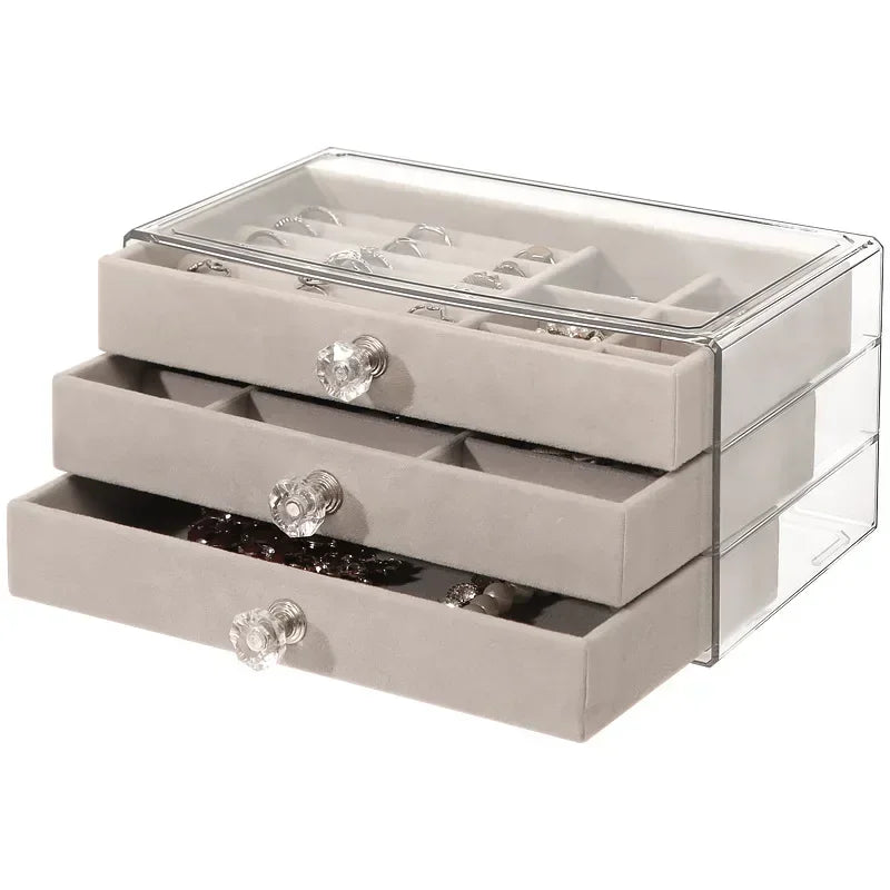 Acrylic Velvet Jewelry Organizer with 3 Drawers - MyEmpired