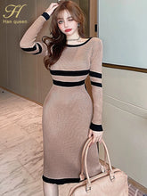 H Han Queen 2023 Autumn Winter Office Pencil Knitted Dress Women Bottoming Sheath Dresses Fashion Color Bodycon Casual Vestidos - MyEmpired