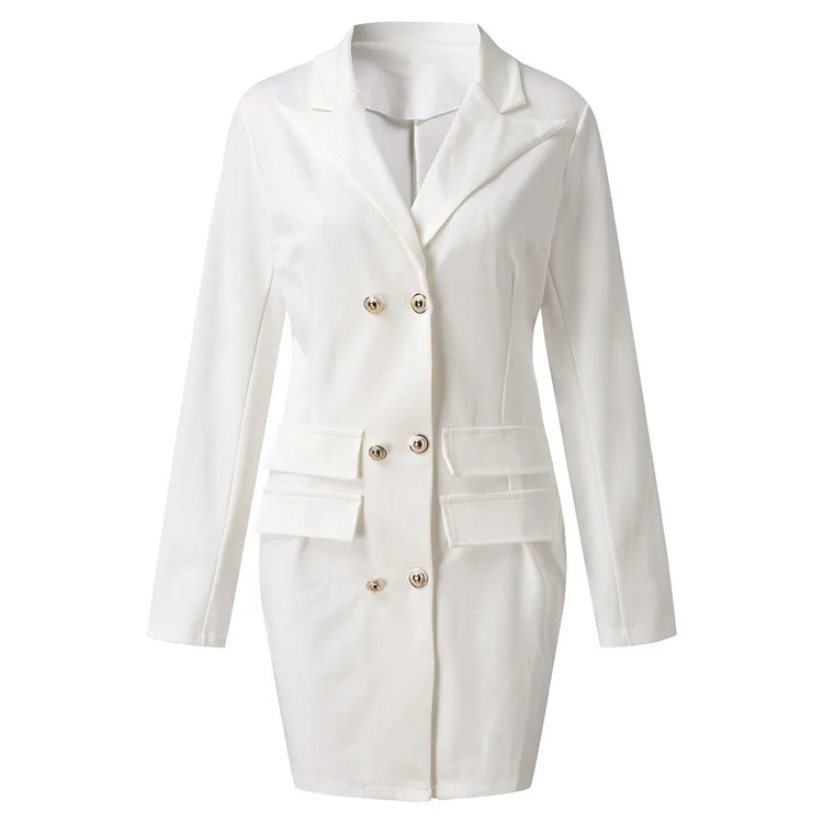Autumn Winter Women Blazer Suit Casual Double Breasted Pocket Women Long Jackets Elegant Long Sleeve Female Blazer Outerwear - MyEmpired