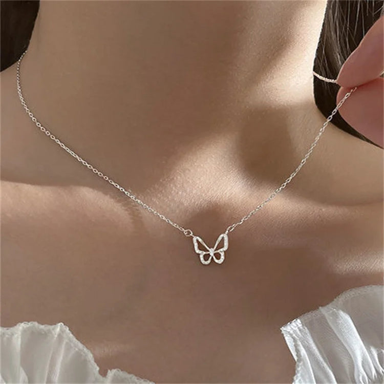 New Shiny Butterfly Necklace Ladies Exquisite Double Layer Clavicle Chain Necklace Jewelry for Ladies Gift - MyEmpired