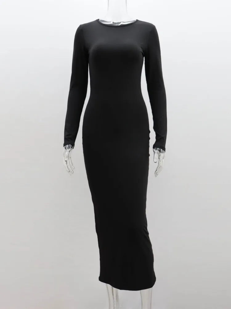 Classic Black Dress Round Neck Long-sleeved - MyEmpired