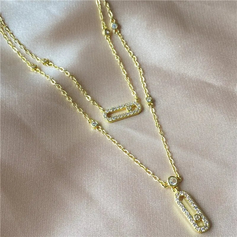 Luxury Silver-color AAA Zircon Choker Two-Layers Necklace Simple Shiny Pendants For Women Fine Jewelry - MyEmpired