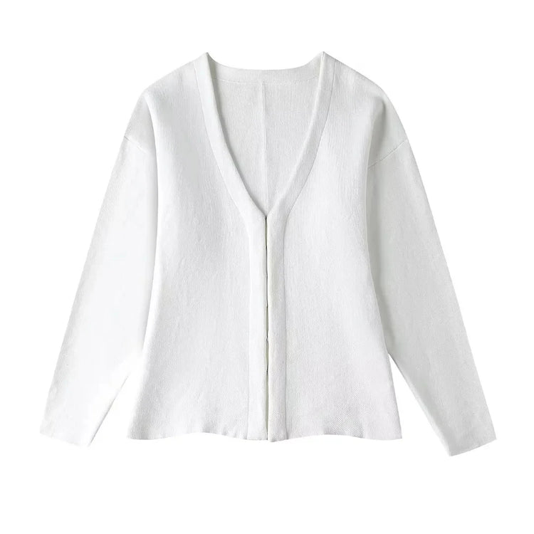 TRAFZA 2024 Spring Summer Sexy Solid Knitted Women Suits Fashion Nightclub V Neck Single Breasted Shirts+Chic Mini Pencil Skirts - MyEmpired