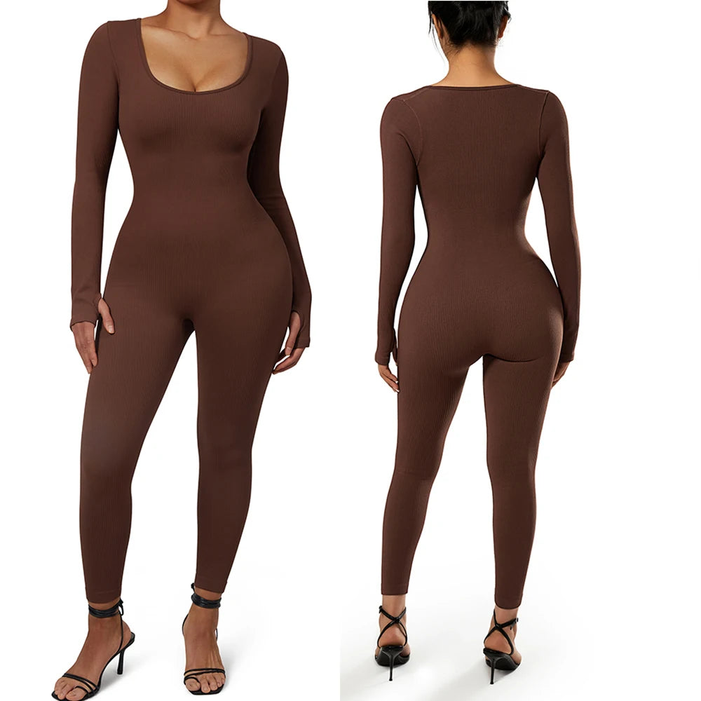 Bodycon Slim Jumpsuit For Women‘s Clothing Zipper Casual Brown Fitness Rompers Autumn 2024 Playsuit Activity Streetwear Overall - MyEmpired