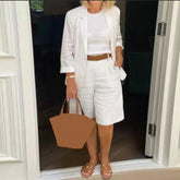 Cotton Linen Temperament Blazer Shorts Women&
