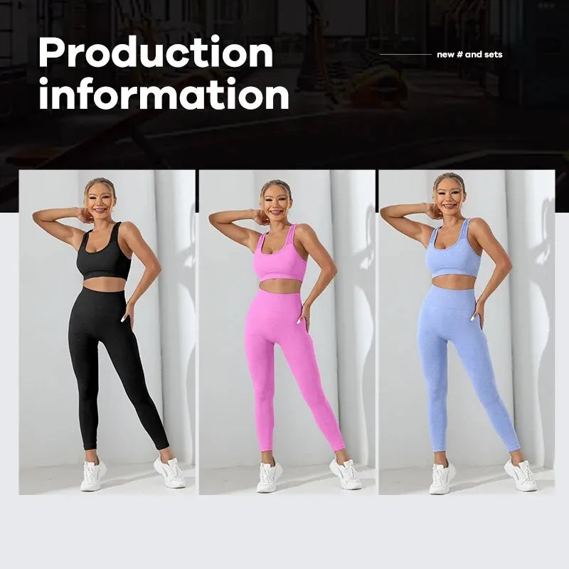 Yoga Basic 2pcs Seamless High Stretch Yoga Set Tracksuit Gym Set Crisscross Back Cami Hip-hugging Tummy Control Leggings - MyEmpired
