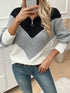 Color blocked shoulder zipper half breasted sweater - MyEmpired