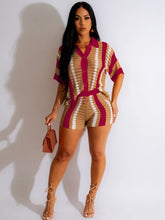 JRRY Sexy Women Knitted Set Two Pieces Sets Turn Down Collar Short Sleeves Top Pants Cover Ups Hollow Out Beach Pants Set - MyEmpired