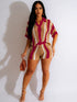 JRRY Sexy Women Knitted Set Two Pieces Sets Turn Down Collar Short Sleeves Top Pants Cover Ups Hollow Out Beach Pants Set - MyEmpired