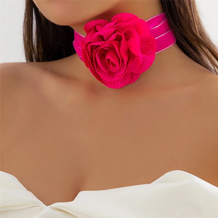 Romantic Gothic Big Rose Flower Clavicle Chain Necklace for Women Ladies Korean Fashion Adjustable Rope Choker Y2K Accessories - MyEmpired