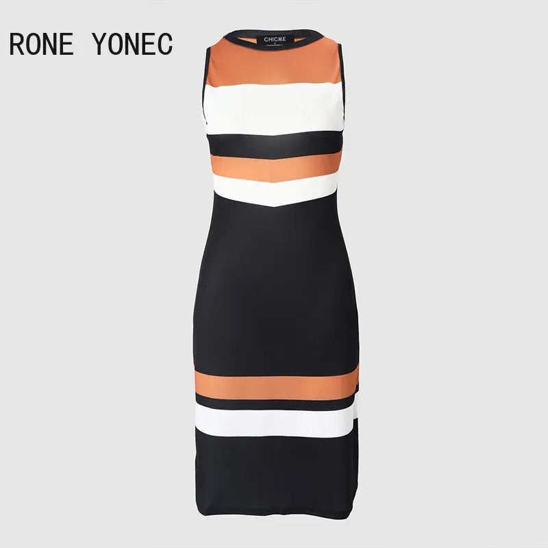 2023 Women Casual Tank Striped Pattern Sleeveless Mini Bodycon Sexy Casual Dress - MyEmpired