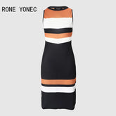 2023 Women Casual Tank Striped Pattern Sleeveless Mini Bodycon Sexy Casual Dress - MyEmpired