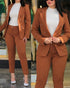 2pcs Women Office Clothing Set Long Sleeve Blazer Jacket & High Waist Pencil Pants Solid Color - MyEmpired