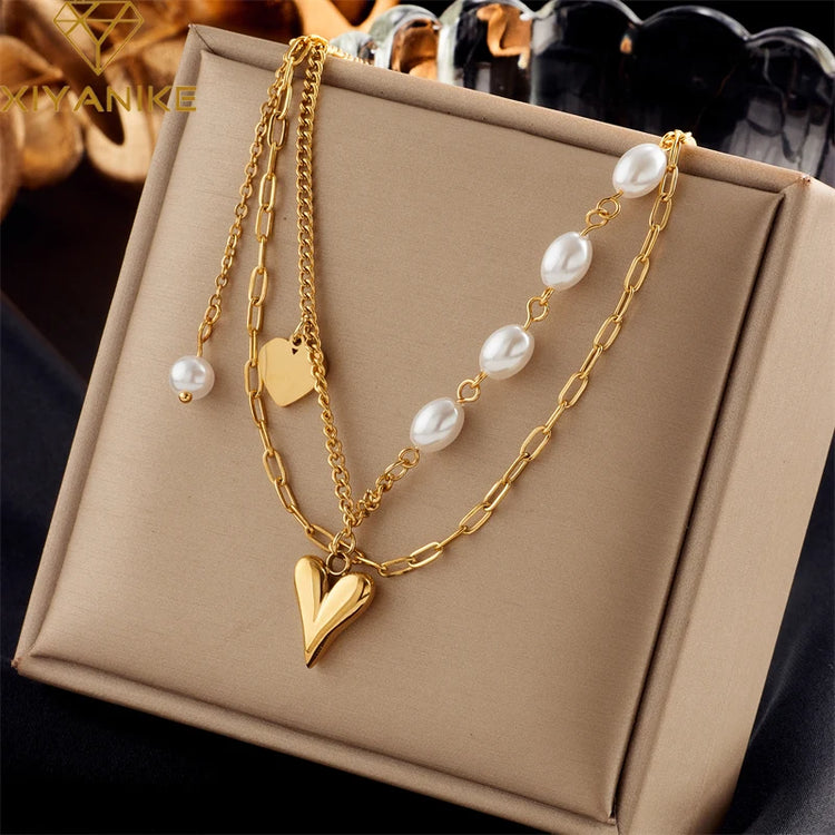 XIYANIKE 316L Stainless Steel Gold Color Love Heart Necklaces For Women Chokers 2021Trend Fashion Festival Party Gift Jewelry - MyEmpired